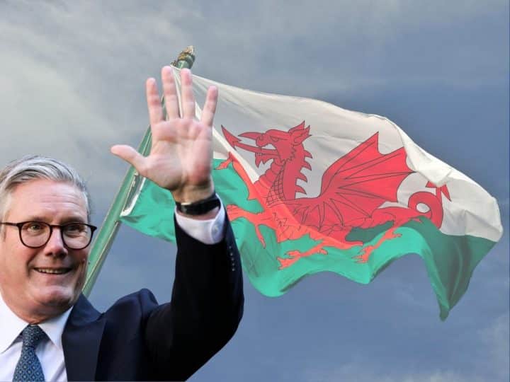 Keir Starmer and the Welsh flag, Labour