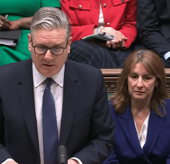 Keir Starmer stands to speak at PMQs on 22 April 2026