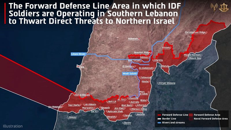 Israeli military publishes map of south Lebanon territory under its control
