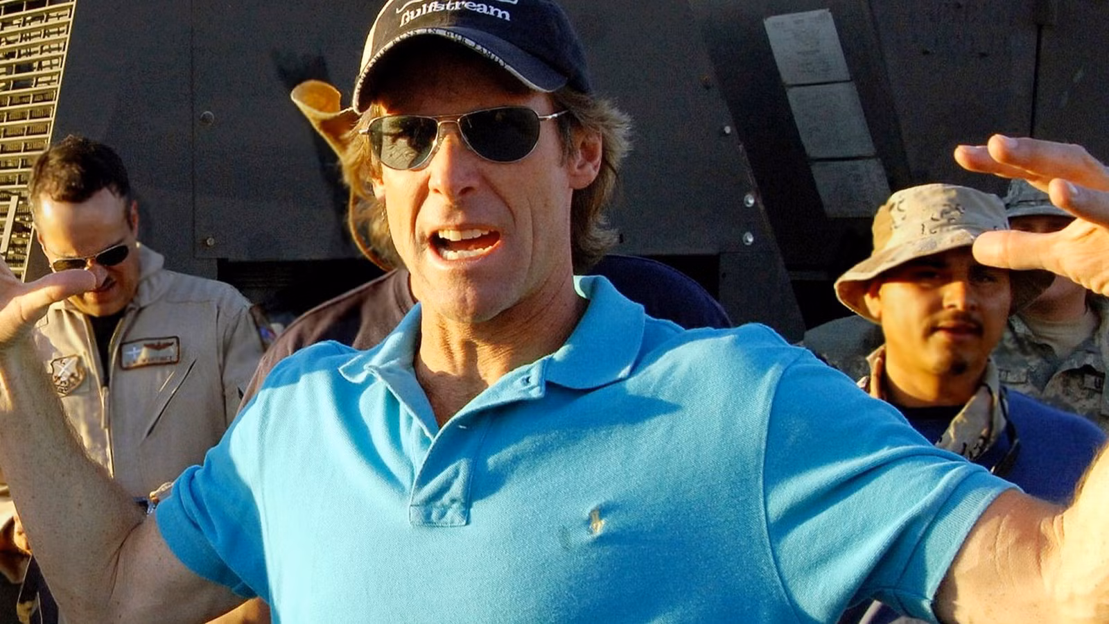 Michael Bay on set with big arms