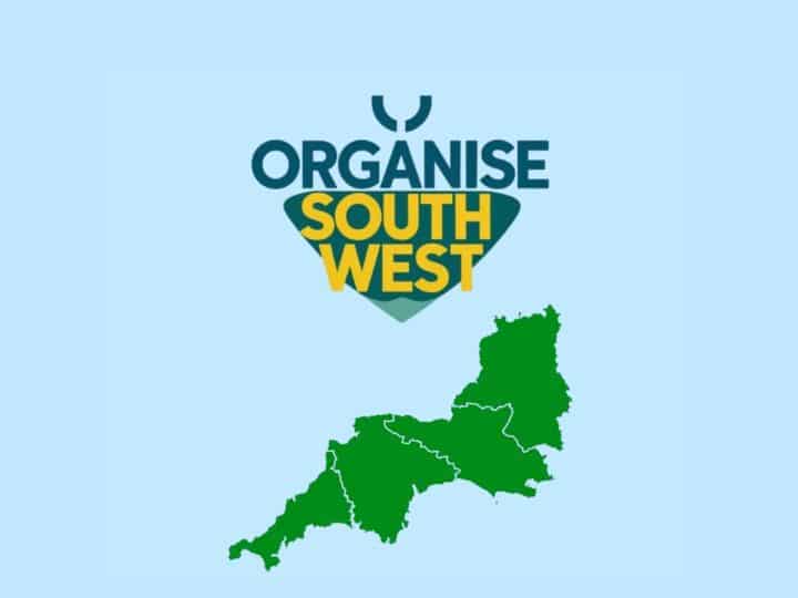 Logo for Organise South West with name and map image