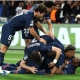 Ousmane Dembélé celebrates scoring his team’s fifth goal with his PSG teammates but Bayern roared back to keep the tie alive. Photograph: Alexander Hassenstein/Getty Images