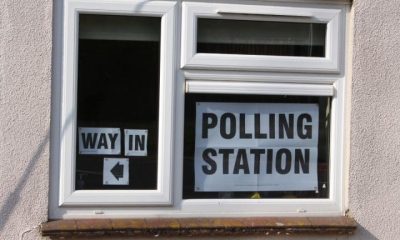 Polling Station sign in church Hall window TUSC candidates