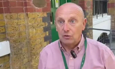 Video still of RMT regional organiser John Parsons speaking about outsourced cleaners on Southeastern trains