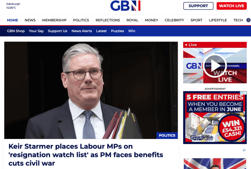 GB News has surged to become the UK’s fourth largest news brand, according to the newly released Reuters Institute Digital News Report 2025, marking a major milestone for the self-styled “People’s Channel”.