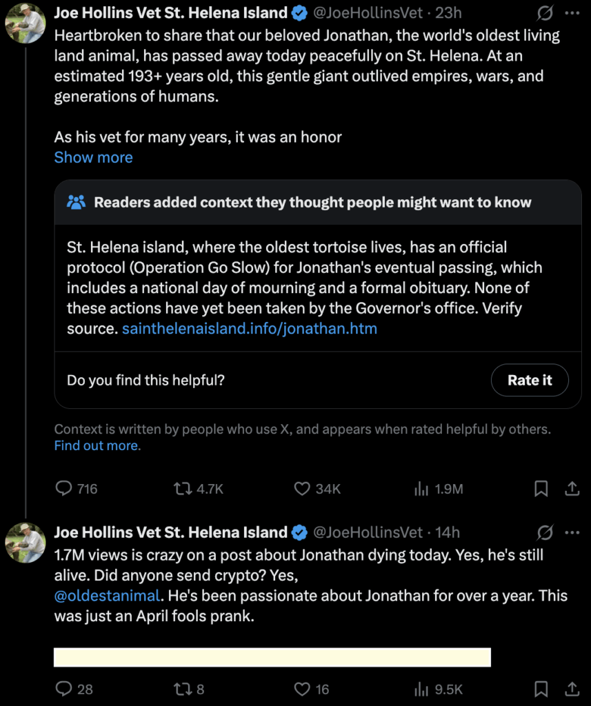 Death of the oldest living tortoise was just a crypto scam