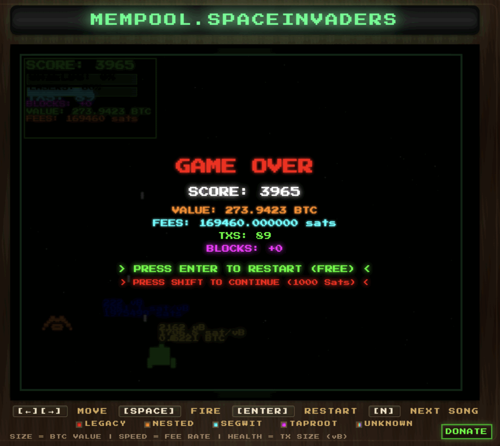 Mempool Space Invaders will give you $7 if you move 10,000 BTC