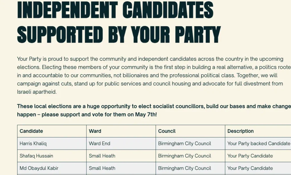 Your Party have endorsed an ex-Tory for the local elections