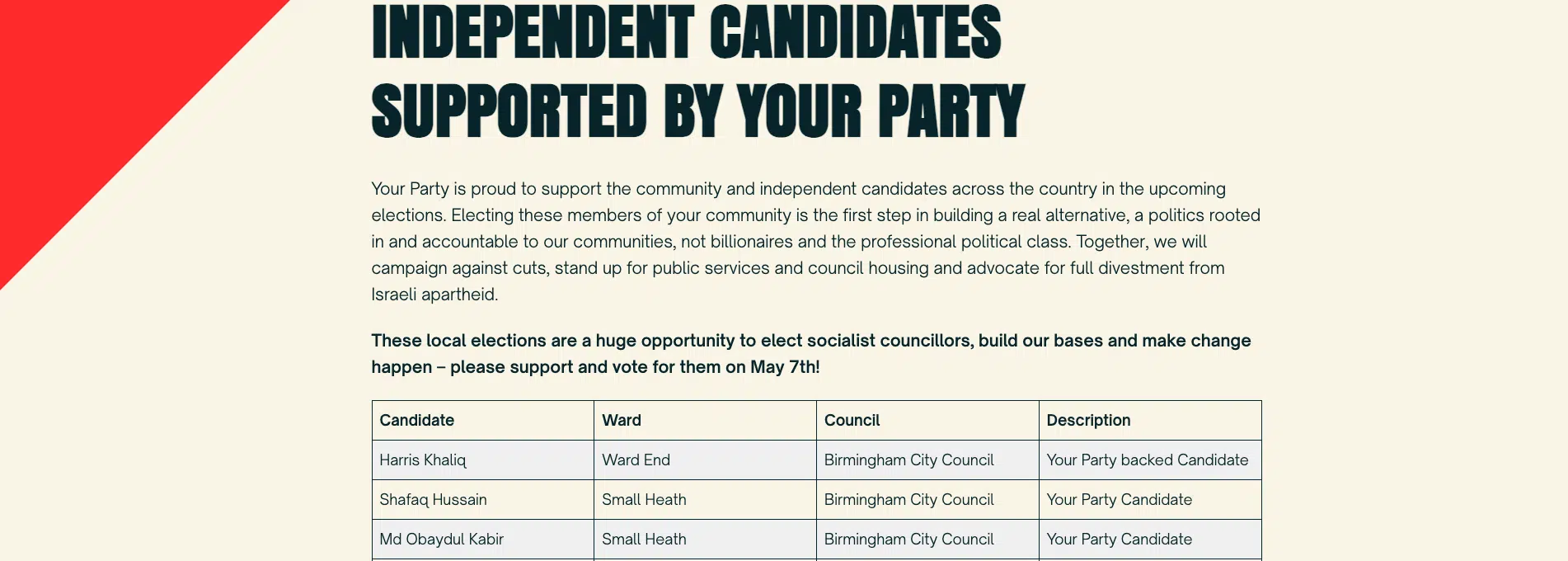 Your Party have endorsed an ex-Tory for the local elections
