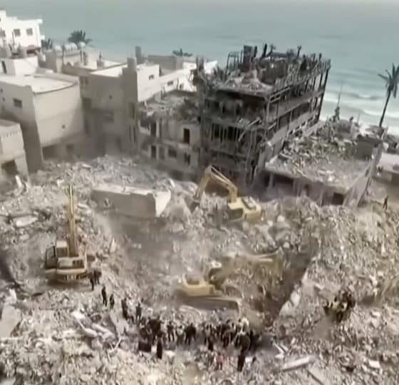 A photo of wreckage as a result of Israel attacking Lebanon. Taken from NBC's YouTube video