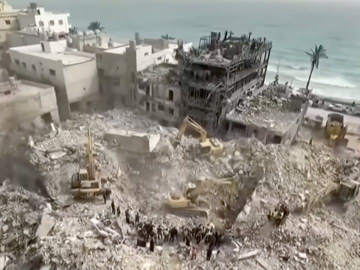 A photo of wreckage as a result of Israel attacking Lebanon. Taken from NBC's YouTube video