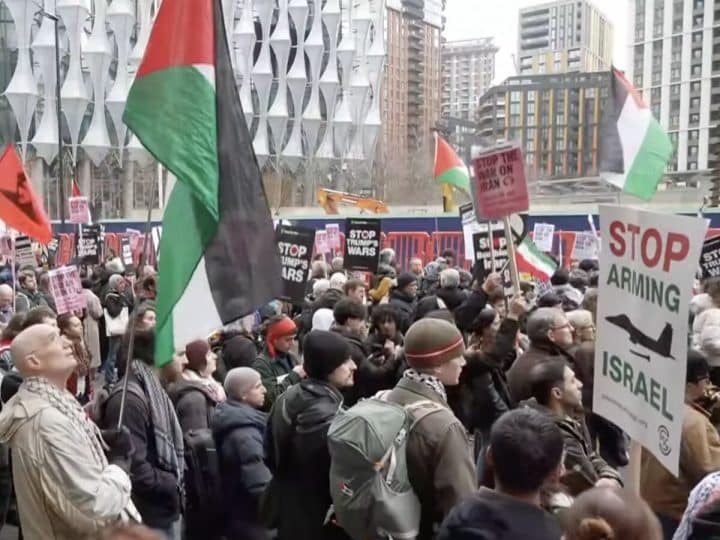 Iranians gather outside Downing Street protesting Iran War