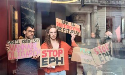 Stop EPH campaigners in the lobby of Byron House, HQ of EPUKI