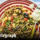 Warm grain, chickpea and aubergine salad with saffron yogurt recipe