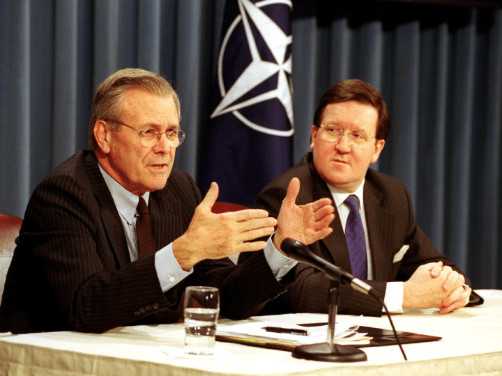Lord Robertson with US Secretary of Defense Donald Rumsfeld at the Pentagon (2001)