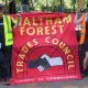Waltham Forest Trades Council banner and supporters. Workers' Memorial Day