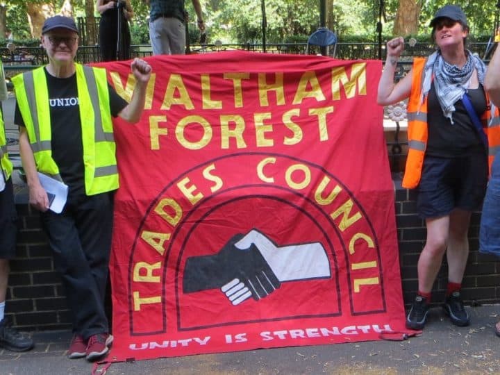 Waltham Forest Trades Council banner and supporters. Workers' Memorial Day