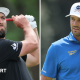 A split image of Jon Rahm and Bryson DeChambeau