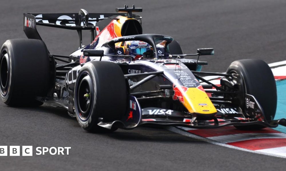 Red Bull's Max Verstappen drives across a kerb during the 2026 Japanese Grand Prix
