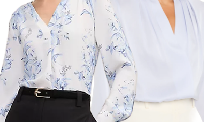 collage of 2 of the best popover blouses for work outfits