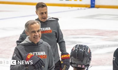 Mark Carney and Alexander Stubb share friendly hockey match