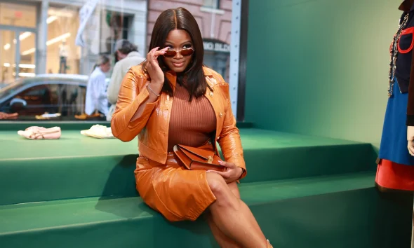 Claire Sulmers Claires Life Inside The Versace X Onitsuka Tiger SoHo Celebration In Caramel Versace Leather And Le Silla Lace Ups