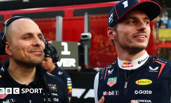 Gianpiero Lambiase and Max Verstappen, who are both smiling, pictured together at the 2025 Abu Dhabi Grand Prix