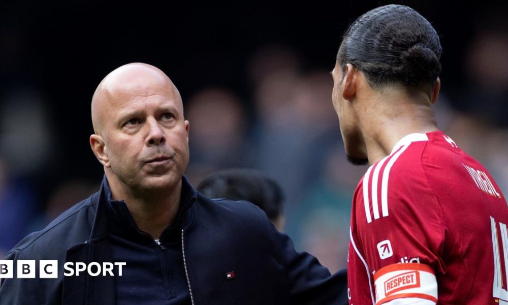 Liverpool manager Arne Slot with captain Virgil van Dijk