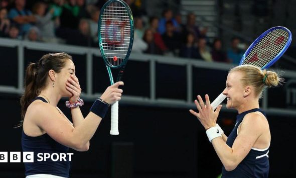Jodie Burrage (left) and Harriet Dart (right) celebrate their win over Australia