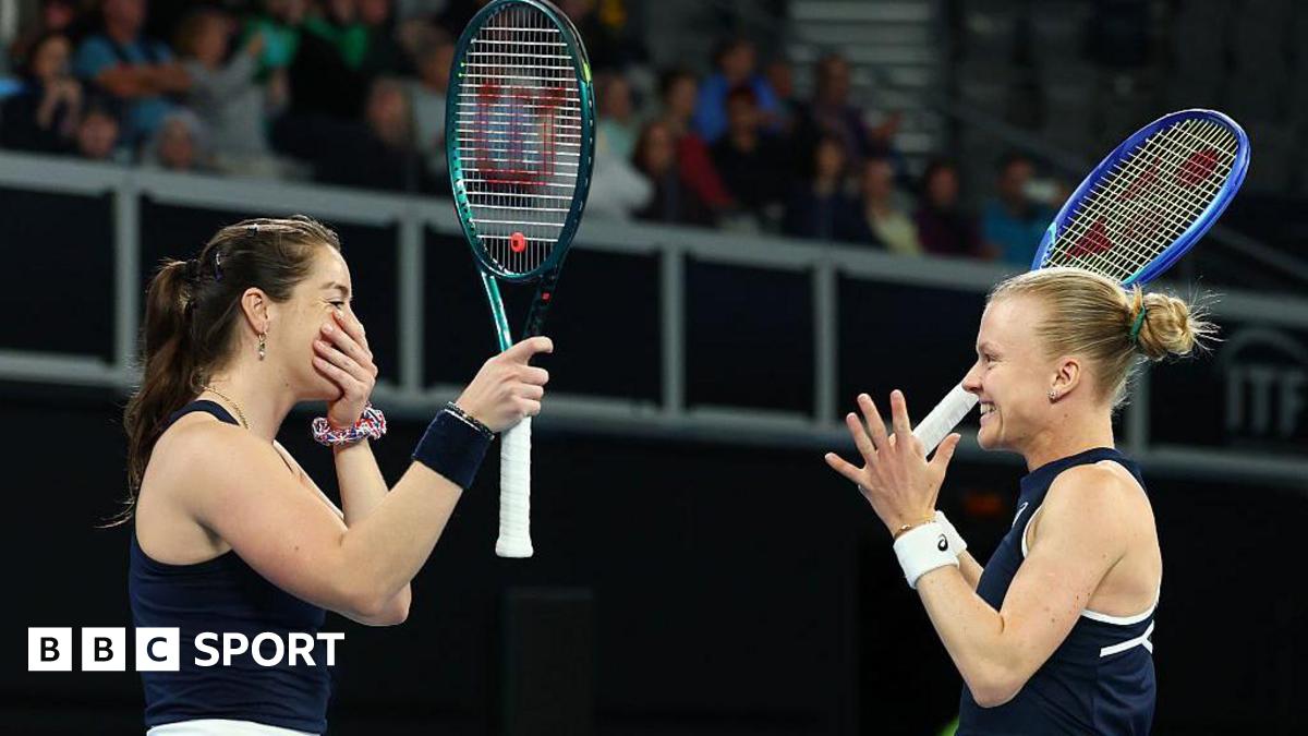 Jodie Burrage (left) and Harriet Dart (right) celebrate their win over Australia