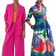 two professional women dressed in loud colors and patterns as with "dopamine dressing"