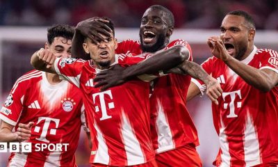 Bayern Munich players celebrate scoring against Real Madrid