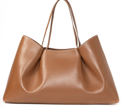 tan tote bag with dimpled details