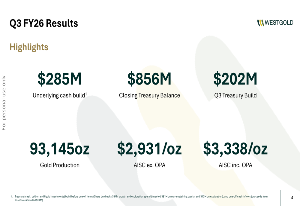 Westgold Q3 FY26 slides: $285M cash build fuels growth ambitions