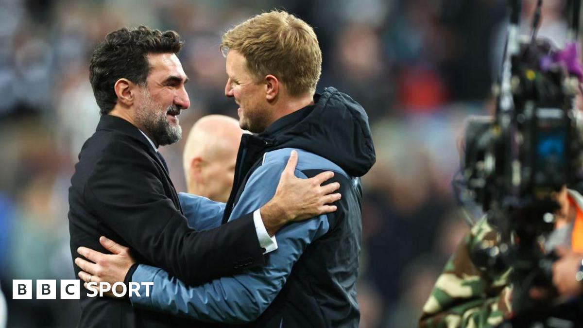 Yasir Al-Rumayyan greets Eddie Howe after Newcastle United's game against Leicester City at St James' Park on 22 May, 2023