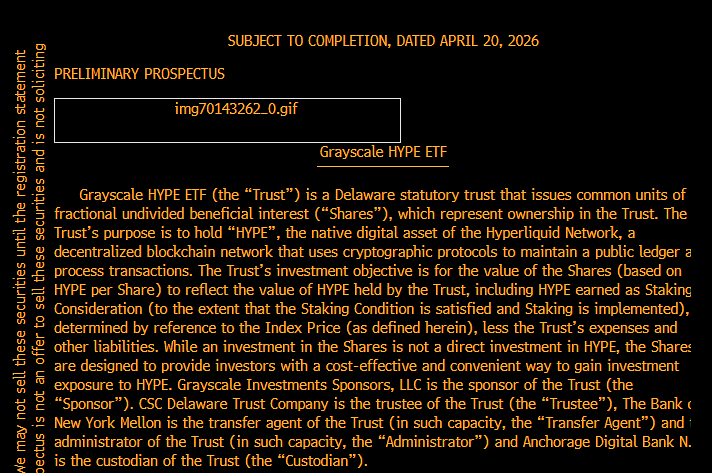 Grayscale Amends Hyperliquid ETF Filing, Replaces Coinbase With Anchorage as Custodian