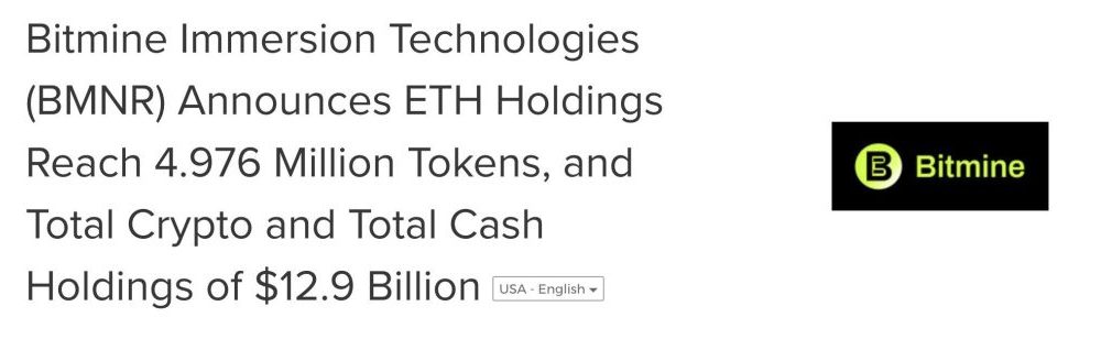 Bitmine Buys 101,627 Ethereum Worth Over $230M in Its Biggest Weekly Accumulation of 2026