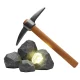 Isolated Pickaxe Striking a Glowing Gold Nugget in Rocks