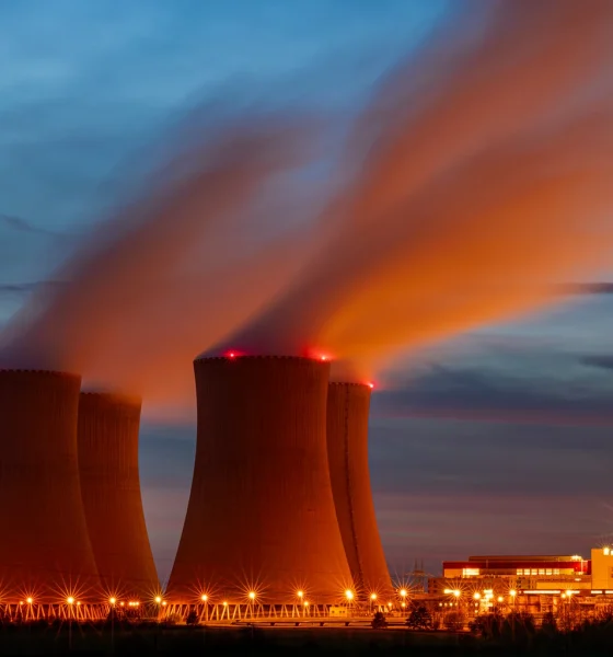 Nuclear power plant after sunset evening in Temelin CZ 11 12 2025