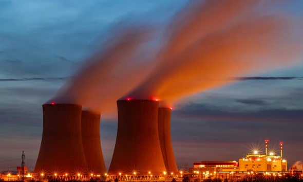 Nuclear power plant after sunset evening in Temelin CZ 11 12 2025
