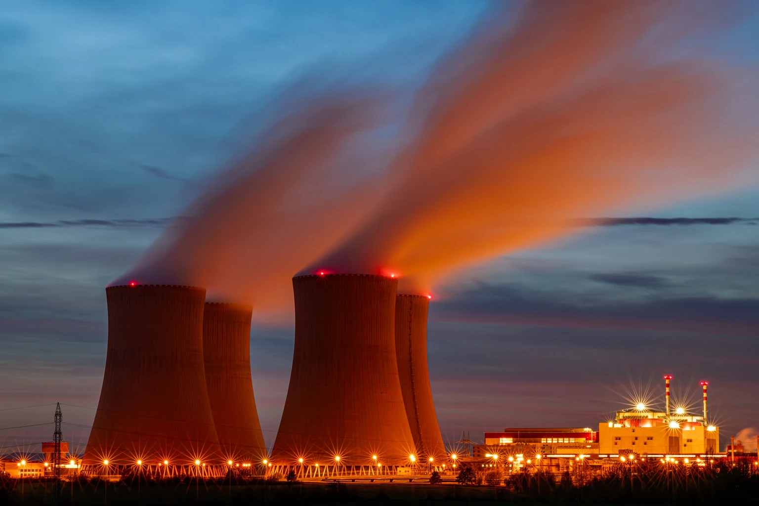 Nuclear power plant after sunset evening in Temelin CZ 11 12 2025