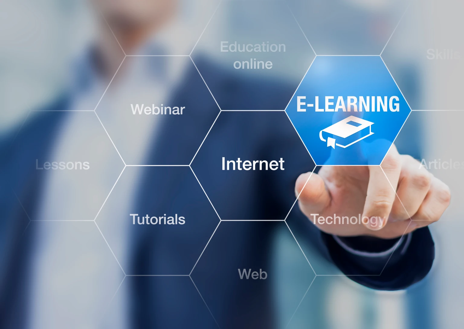 E-learning concept with a teacher presenting online education program