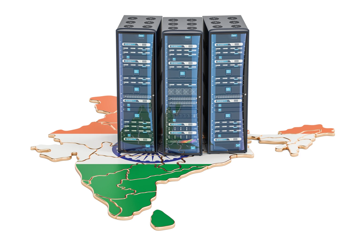 Data Center Server-Racks in Indien Konzept, 3D rendering