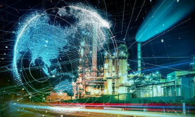 Modern factory and global communication concept.