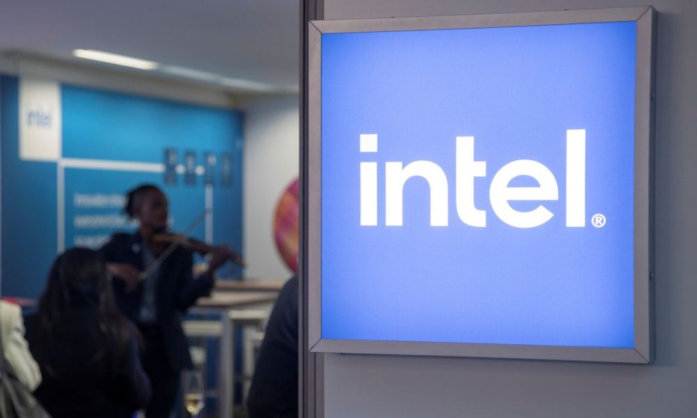 The Intel Corporation logo is seen  in Davos