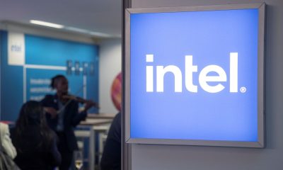 The Intel Corporation logo is seen  in Davos