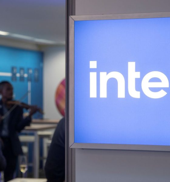 The Intel Corporation logo is seen  in Davos