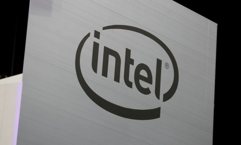The Intel logo is shown at E3, the world's largest video game industry convention in Los Angeles, California, U.S. June 12, 2018.