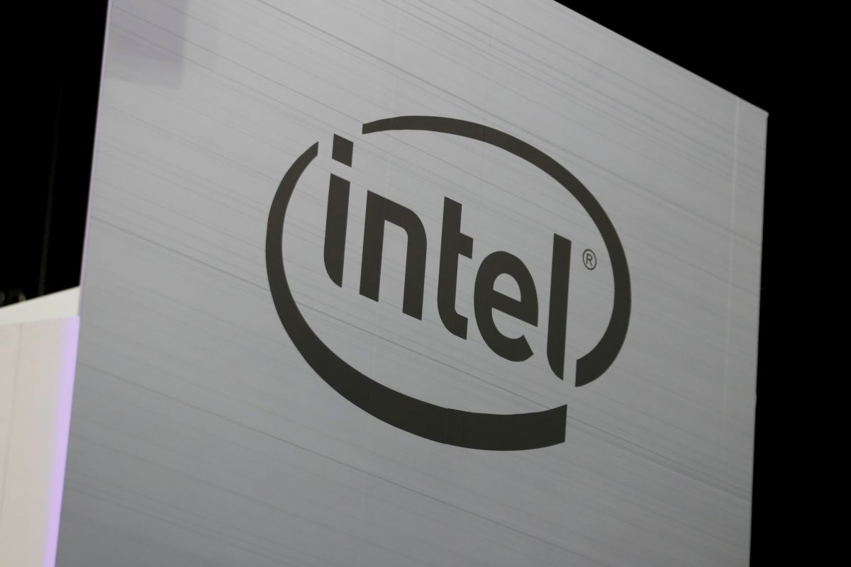 The Intel logo is shown at E3, the world's largest video game industry convention in Los Angeles, California, U.S. June 12, 2018.