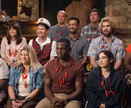 Anthony Norman surrounded by actos in 'Jury Duty Presents: Company Retreat'